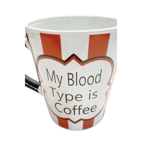Tumbleweeds “My Blood Type Is Coffee” Red & White Striped 18oz XL Coffee Cup Mug - Picture 3 of 8